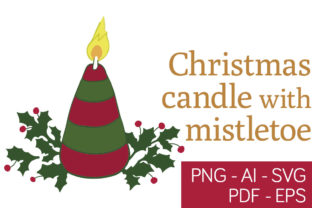Christmas Candle with Mistletoe Graphics & Illustrations