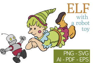 Elf Enjoying a Robot Toy: A Festive Graphic for Local Brands