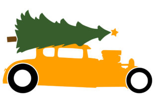 Hotrod with Christmas Tree on Roof: Graphics & Illustrations