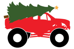 Monster Truck with Christmas Tree Graphics & Illustrations
